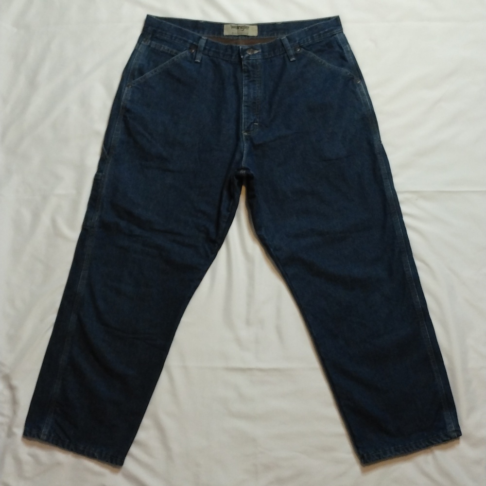Wrangler Authentics Fleece Lined Straight Carpenter Denim Blue Jeans 36 X 29